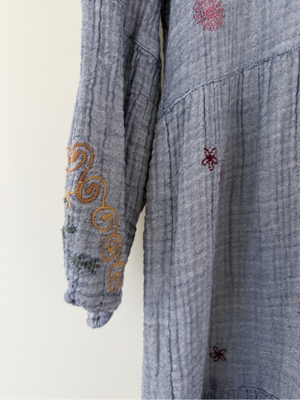 Johnny Was Light Blue Embroidered Floral & Bird Tunic - Picture 5 of 10